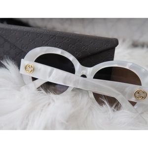 Gucci opal white sunglasses gold accents